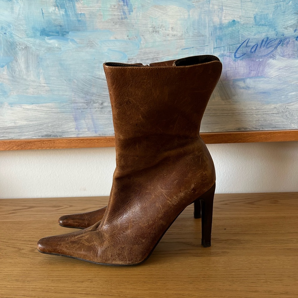 Vintage Steve Madden Brown Leather High Heel Boots